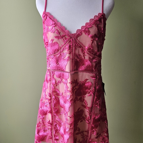 Lulu's Party Pretty Hot Pink Lace Sleeveless Bodycon Mini Dress - Picture 6 of 13